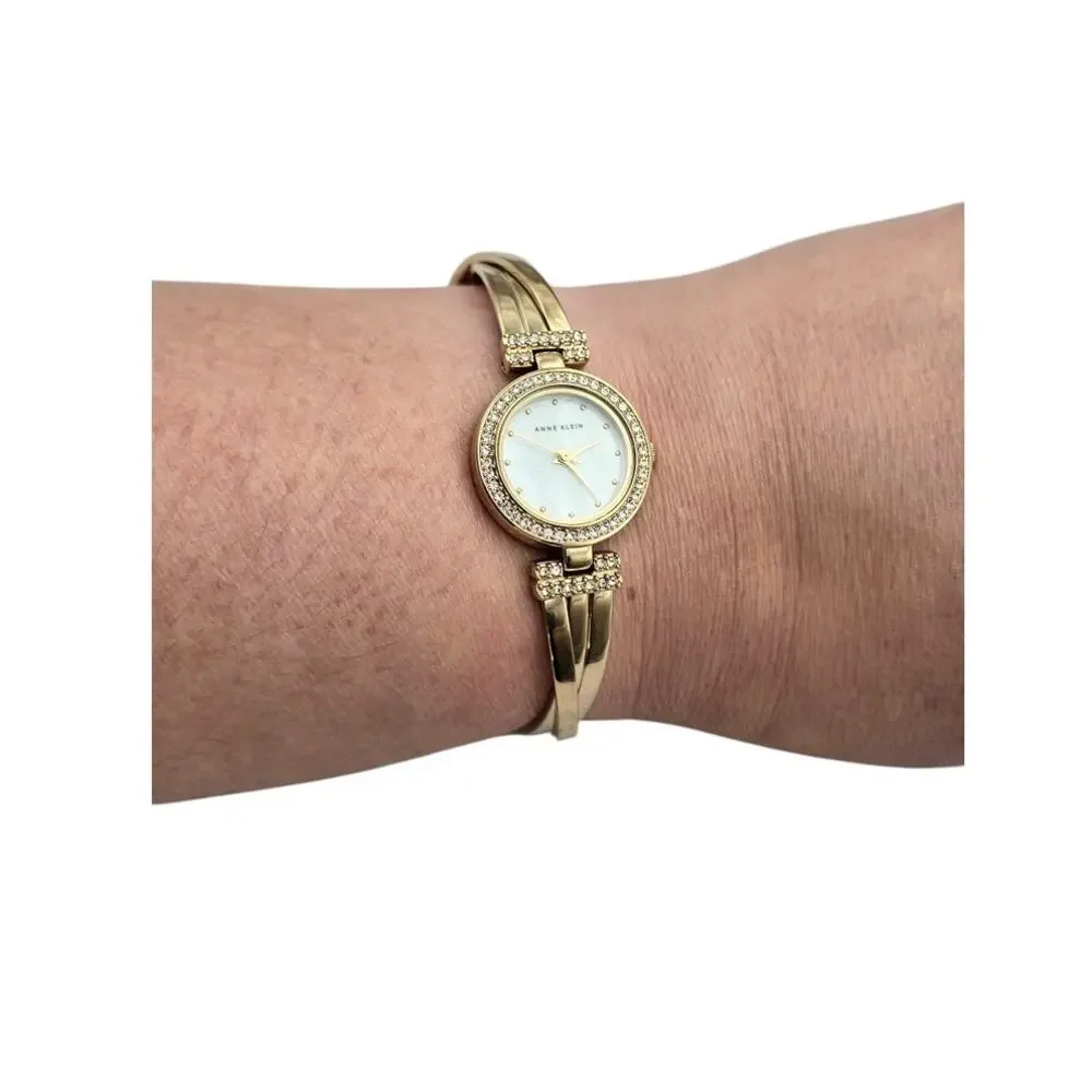 Anne Klein Gold Crystal Accent MOP Bracelet Dress Watch AK/1464